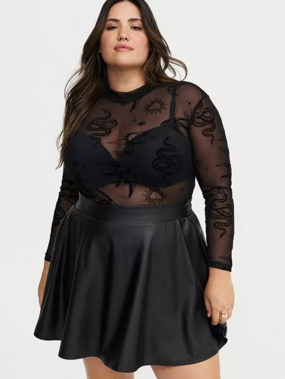 TORRID- Mesh Burnout Mock Neck Long Sleeve Top - Picture 5 of 7